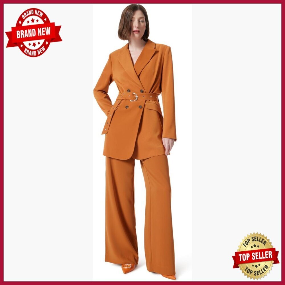 Oversized Double Breasted Blazer with Belt, Long Sleeve Professional Jacket